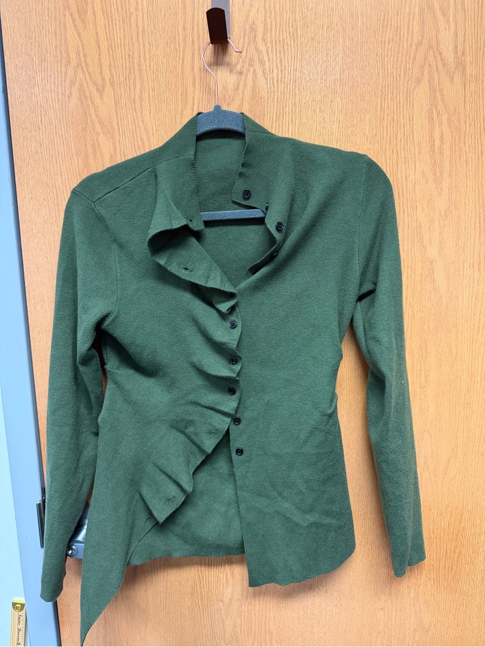 Commense Green Ruffle-Front Cardigan